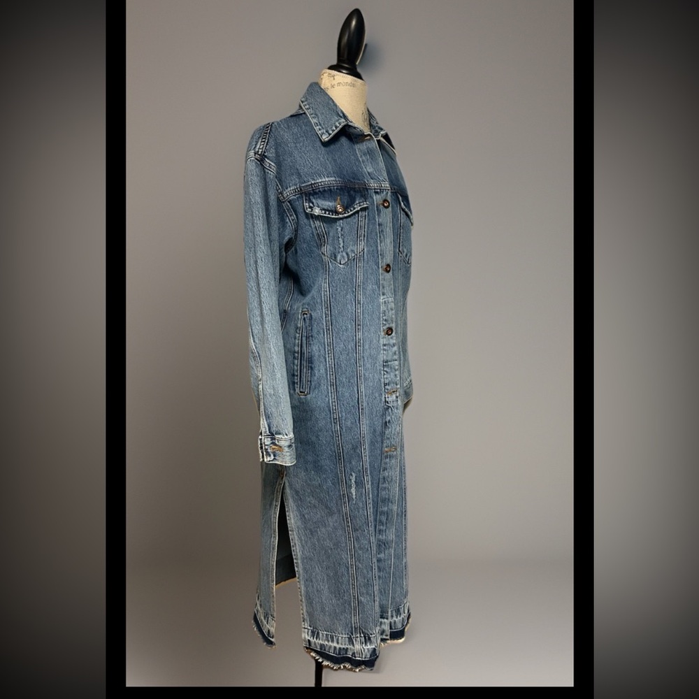 Women's Long Cardigan Maxi Denim Cotton Coat Button Jean Jacket Turkish Turkey L